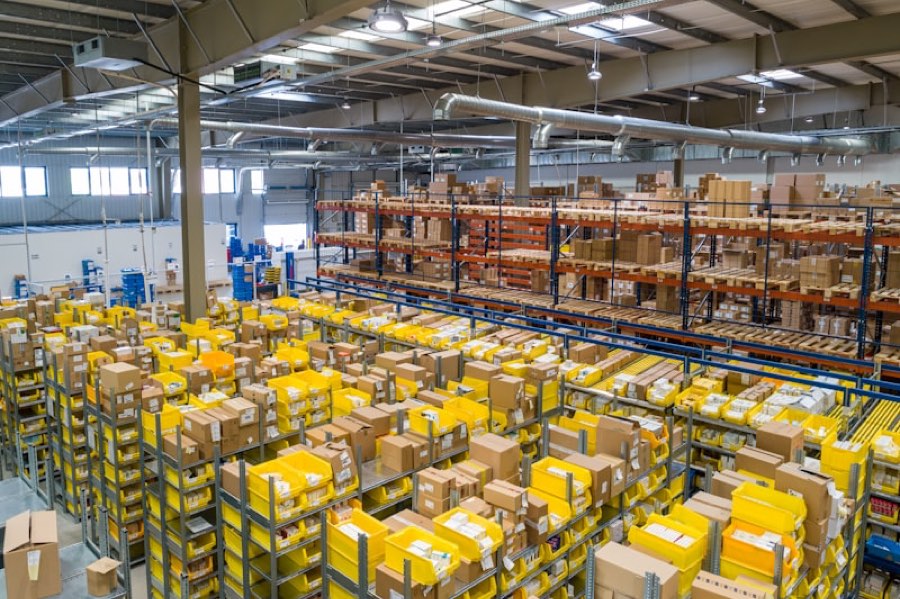 Warehouse with palletised goods ready for export