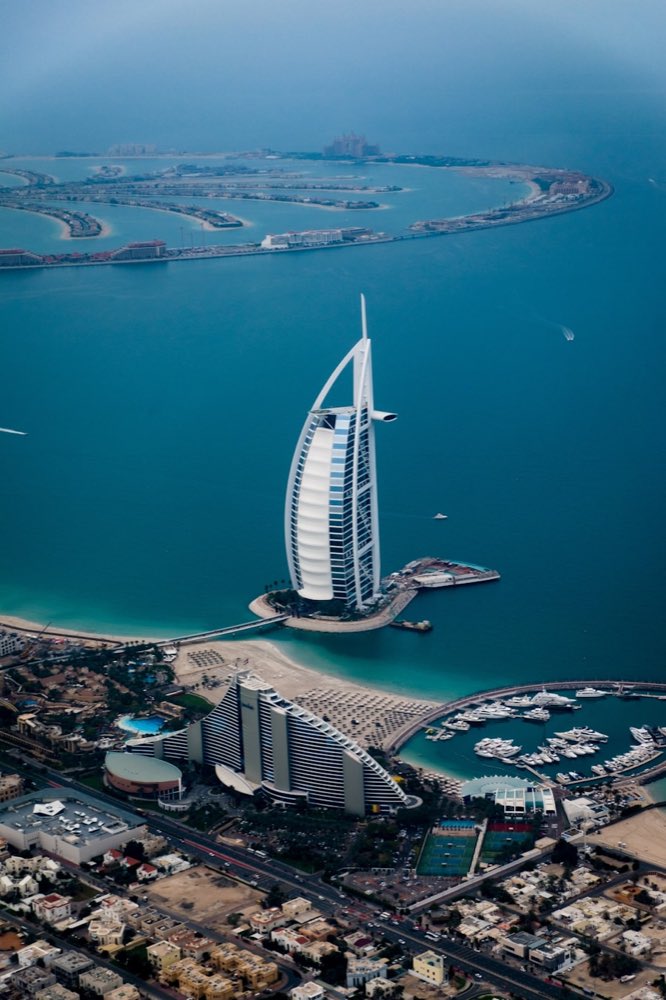 Aerial view of Jumeirah beach and the Dubai coastline